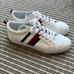 Tommy Hilfiger . White Sneakers with Red and Blue Stripes